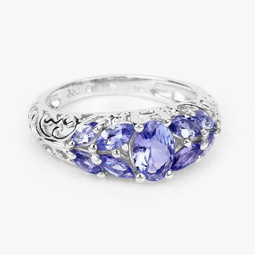1.63 Carat Genuine Tanzanite Sterling Silver Engagement Ring