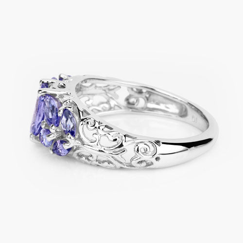 1.63 Carat Genuine Tanzanite Sterling Silver Engagement Ring