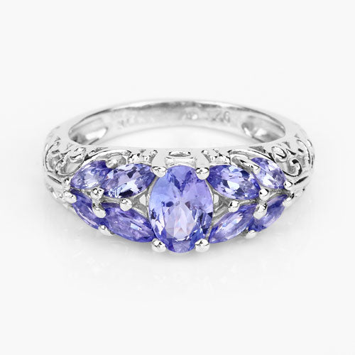 1.63 Carat Genuine Tanzanite Sterling Silver Engagement Ring