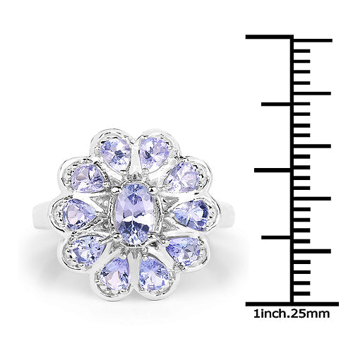 1.84 Carat Genuine Tanzanite Sterling Silver Engagement Ring