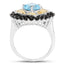 Bague en Topaze Bleue Suisse et Spinelle Noir Plaquée Deux Tons de 2,85 Carats