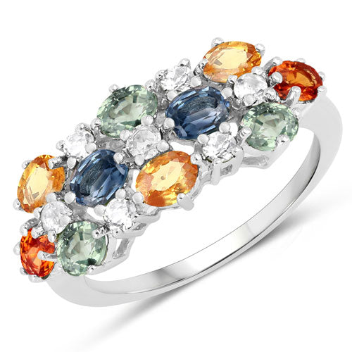 Bague en argent sterling de 2,28 carats avec saphirs multicolores et topaze blanche