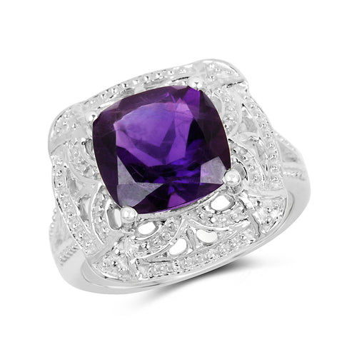 Bague de fiançailles en argent sterling avec améthyste véritable de 4,35 carats