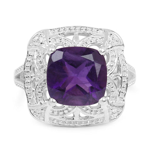 Bague de fiançailles en argent sterling avec améthyste véritable de 4,35 carats