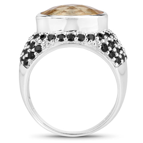 6.76 Carat Citrine & Black Spinel Sterling Silver Cocktail Ring