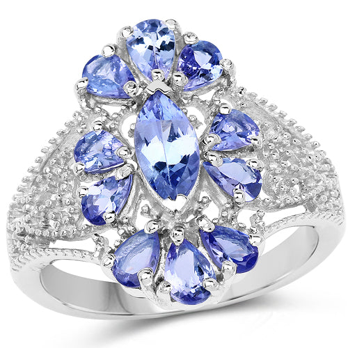 2.07 Carat Genuine Tanzanite Sterling Silver Engagement Ring