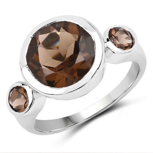 3.56 Carat Genuine Smoky Quartz Sterling Silver Engagement Ring