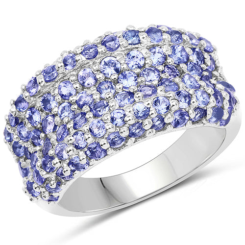 2.47 Carat Genuine Tanzanite Cluster Ring in Sterling Silver