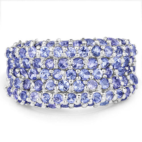 2.47 Carat Genuine Tanzanite Cluster Ring in Sterling Silver