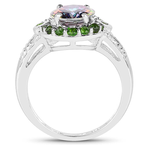 Bague en argent sterling de 3,92 carats en quartz mystique et diopside chrome