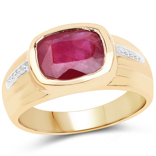 Anillo de Plata Esterlina con Rubí de 3.50 Quilates Baño de Oro Amarillo de 14K