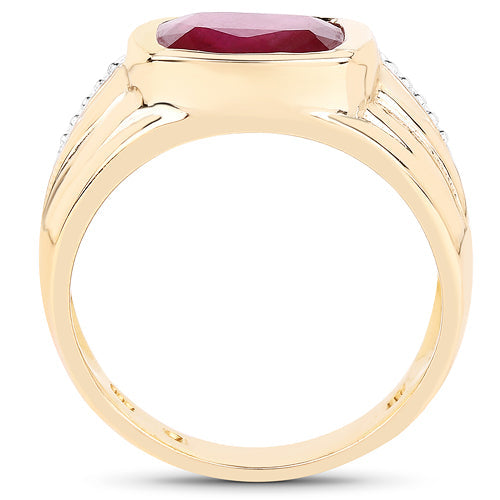 Anillo de Plata Esterlina con Rubí de 3.50 Quilates Baño de Oro Amarillo de 14K