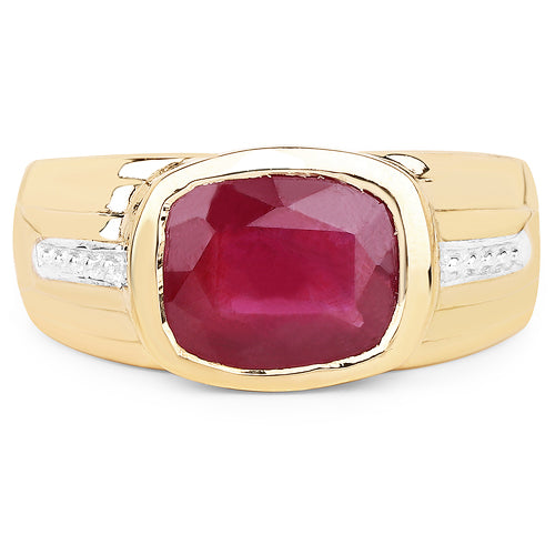 Anillo de Plata Esterlina con Rubí de 3.50 Quilates Baño de Oro Amarillo de 14K