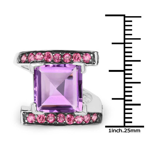Bague en argent sterling avec améthyste et rhodolite de 6,90 carats