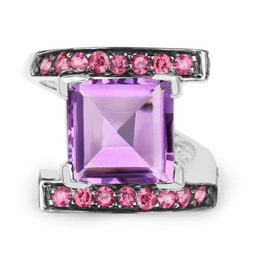 Bague en argent sterling avec améthyste et rhodolite de 6,90 carats