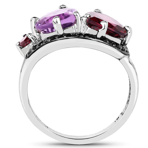 4.07 Carat Genuine Amethyst & Rhodolite Sterling Silver Ring