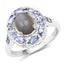 Anillo de Plata Esterlina con Piedra de Luna Gris y Tanzanita de 2.35 Quilates