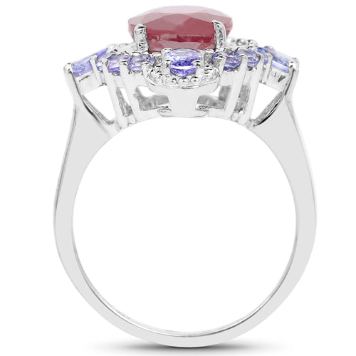 Anillo de Plata de Ley con Rubí y Tanzanita de 4.14 Quilates