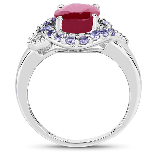 4.03 Carat Genuine Glass Filled Ruby & Tanzanite Sterling Silver Ring
