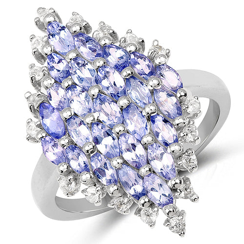 2.40 Carat Genuine Tanzanite and White Topaz Sterling Silver Ring