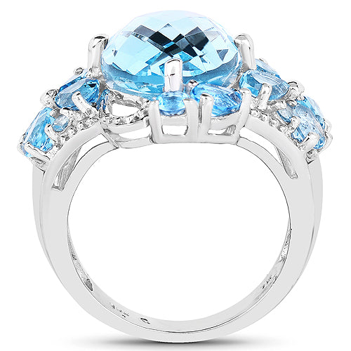 9.50 Carat Blue Topaz & Swiss Blue Topaz Sterling Silver Ring