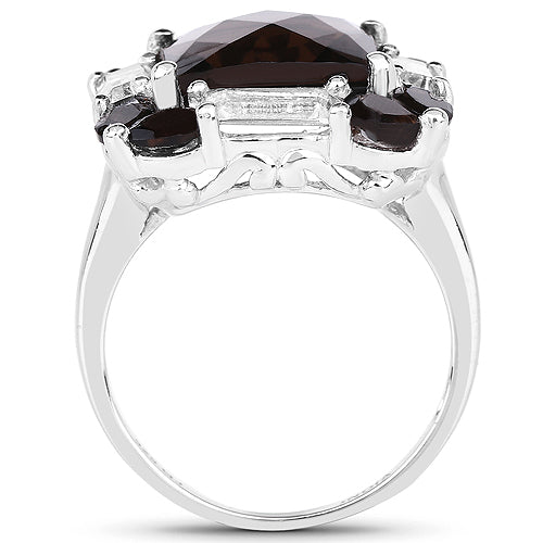 7.43 Carat Smoky Quartz & White Topaz Sterling Silver Ring