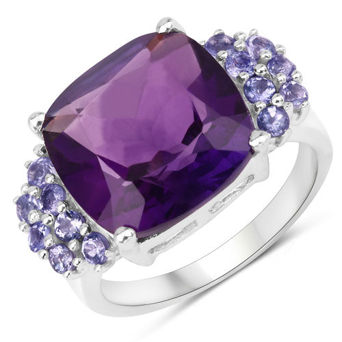 6.34 Carat Genuine Amethyst and Tanzanite Sterling Silver Ring