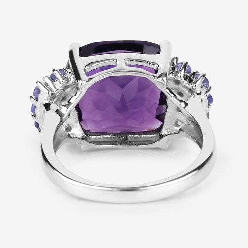 6.34 Carat Genuine Amethyst and Tanzanite Sterling Silver Ring