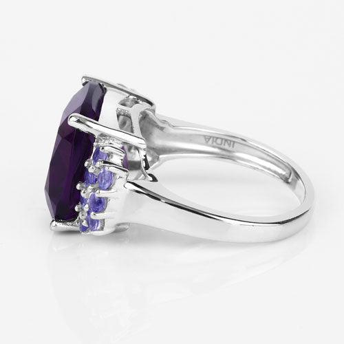 6.34 Carat Genuine Amethyst and Tanzanite Sterling Silver Ring
