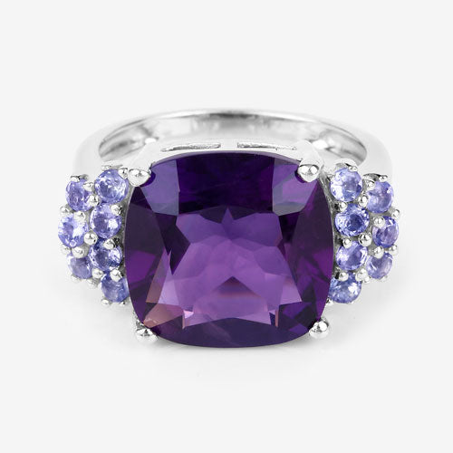 6.34 Carat Genuine Amethyst and Tanzanite Sterling Silver Ring