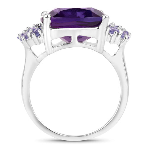 6.34 Carat Genuine Amethyst and Tanzanite Sterling Silver Ring