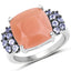 Anillo de Plata Esterlina con Piedra de Luna Durazno y Tanzanita de 6.18 Quilates