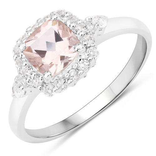 Bague de fiançailles en argent sterling avec morganite de 1,17 carat et zircon blanc