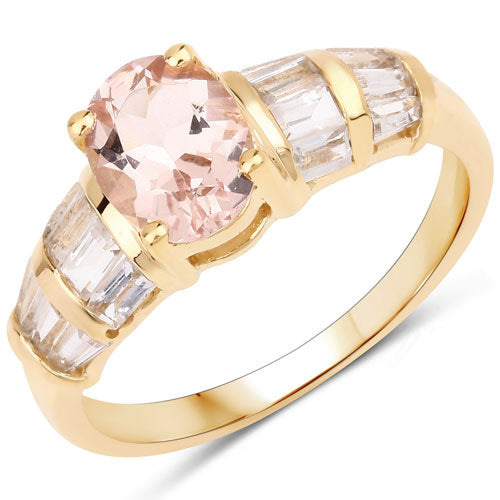 1.88 Carat Morganite & White Topaz Sterling Silver Ring