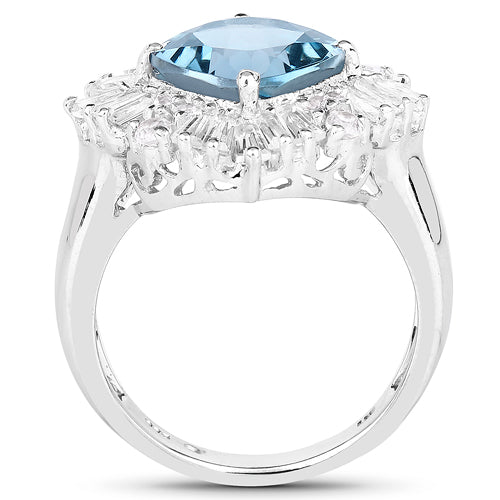 5.19 Carat London Blue Topaz & White Topaz Sterling Silver Ring
