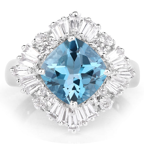 5.19 Carat London Blue Topaz & White Topaz Sterling Silver Ring