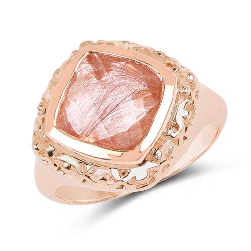 Anillo de Rutile Rosa de 3.25 Quilates Baño de Oro Rosa de 14K