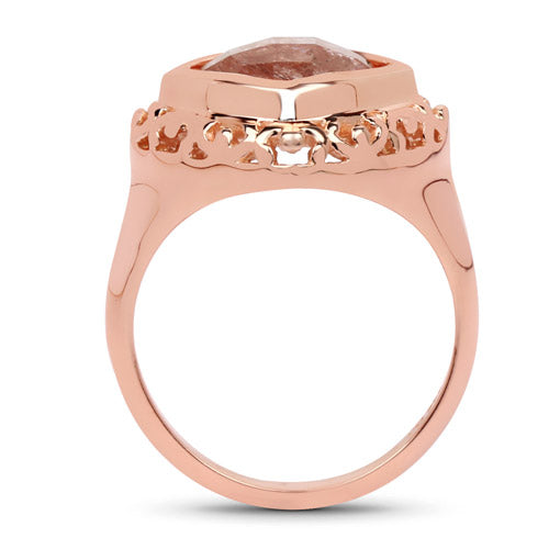 Anillo de Rutile Rosa de 3.25 Quilates Baño de Oro Rosa de 14K