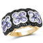 14K Yellow Gold Plated Tanzanite & Black Spinel Floral Ring