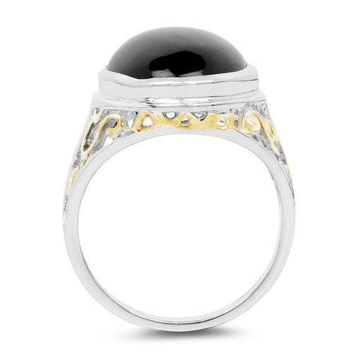 Two Tone Plated 10.92 Carat Genuine Black Onyx Ring