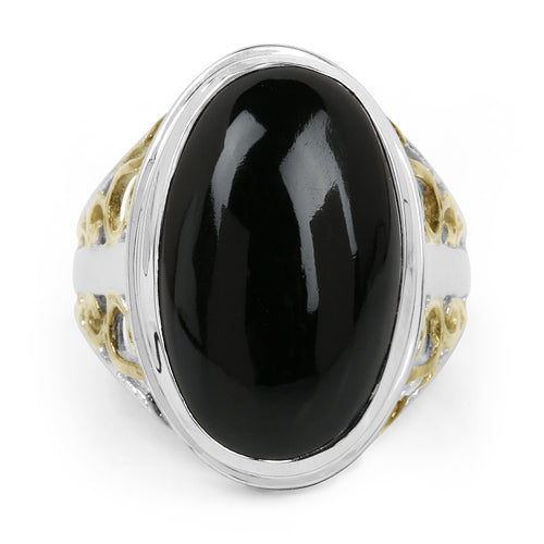 Two Tone Plated 10.92 Carat Genuine Black Onyx Ring