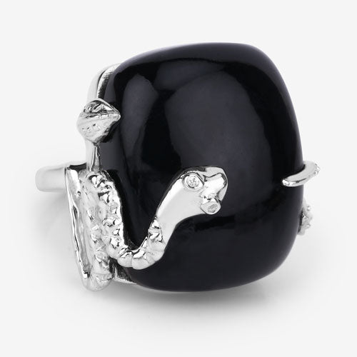 21.04 Carat Black Onyx & White Topaz Sterling Silver Ring