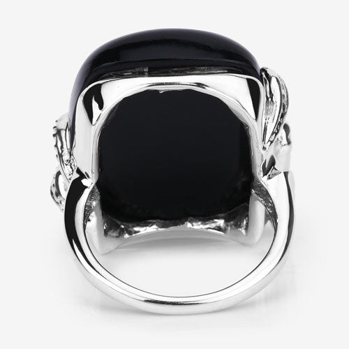 21.04 Carat Black Onyx & White Topaz Sterling Silver Ring