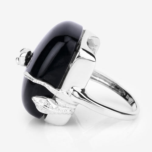 21.04 Carat Black Onyx & White Topaz Sterling Silver Ring