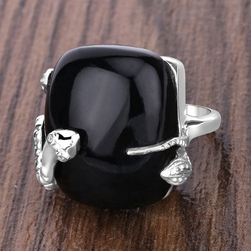 21.04 Carat Black Onyx & White Topaz Sterling Silver Ring