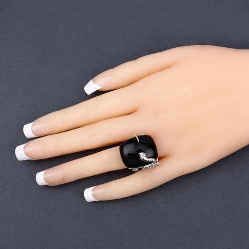 21.04 Carat Black Onyx & White Topaz Sterling Silver Ring