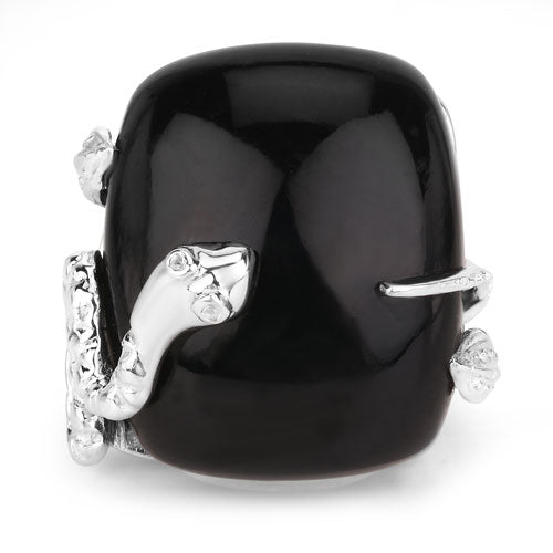 21.04 Carat Black Onyx & White Topaz Sterling Silver Ring