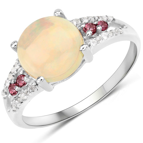 Bague en Opale Éthiopienne de 2,05 Carats et Tourmaline Rose en Argent Sterling