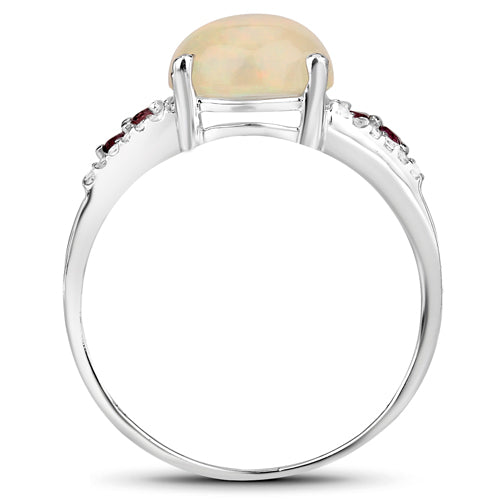 Bague en Opale Éthiopienne de 2,05 Carats et Tourmaline Rose en Argent Sterling