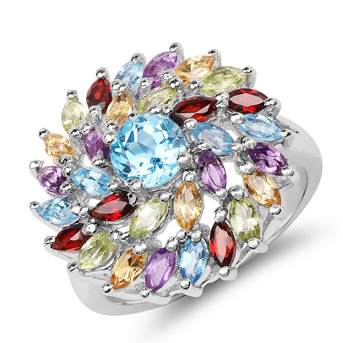 Bague de fiançailles en argent sterling .925 de 3,70 carats avec pierres multiples